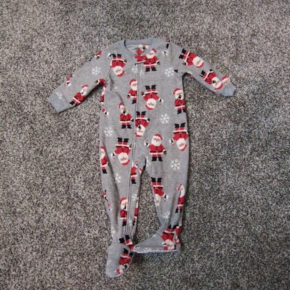 Carter's Baby  Boy's Size 18M Gray Fleece Footed Sleeper Santa